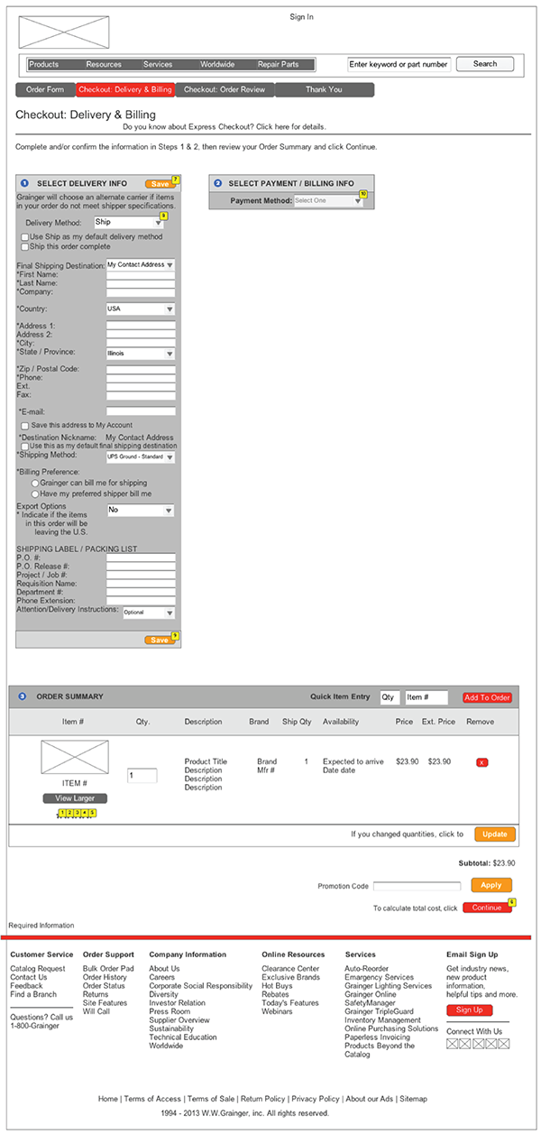 Grainger Checkout Wireframes