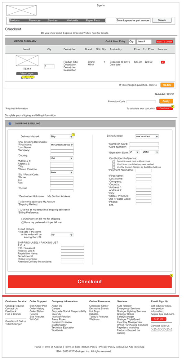Grainger Checkout Wireframes